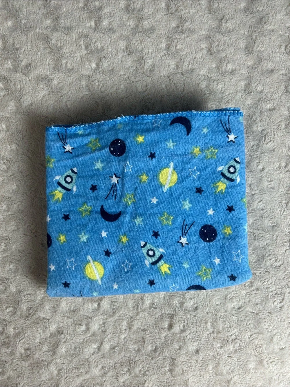 Kidgets Blue Outer Spaceship Baby Receiving Blanket Yellow Planets Stars Flannel